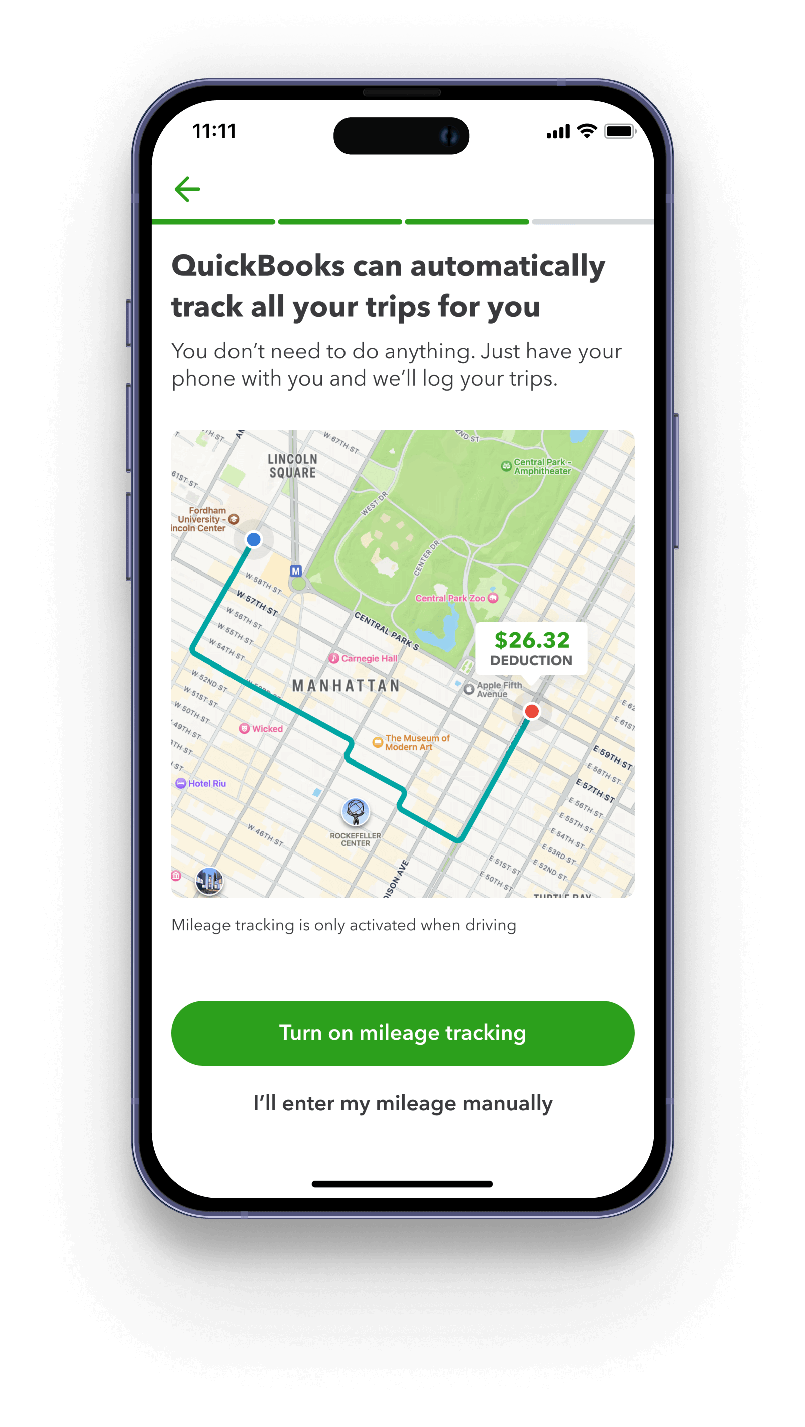 Design mockup of new user onboarding for mileage auto-tracking