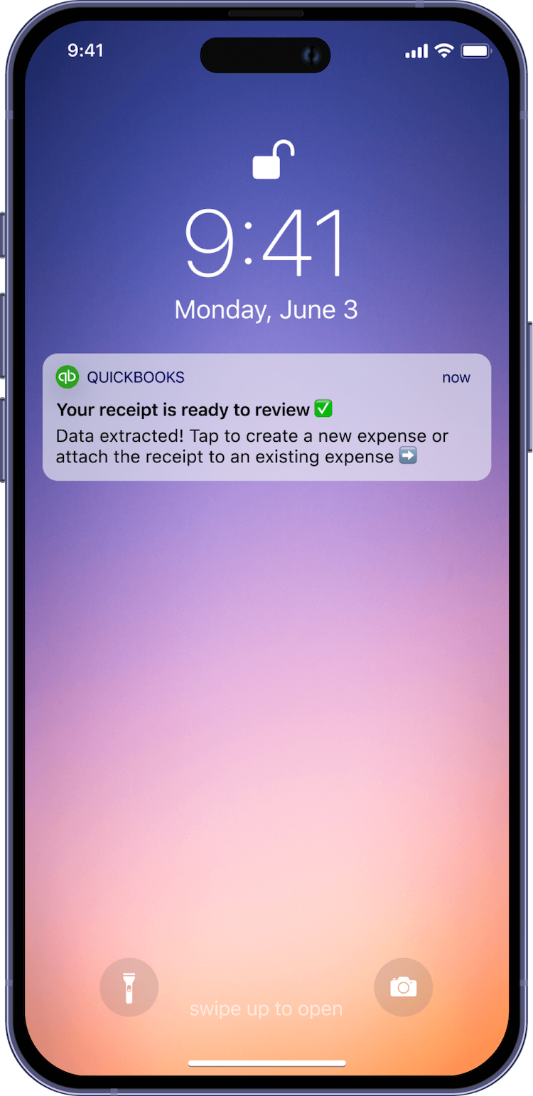 A mockup of push notification saying 'Your receipt is ready to review'.